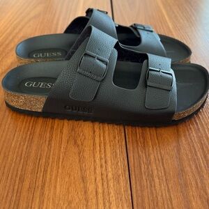 GUESS Black Slip-On Sandals – Double Buckle Casual Slides